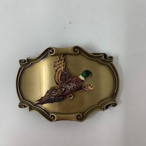 Vintage 1978 Raintree Brass Belt Buckle Flying Pheasant Western Hunting Gift